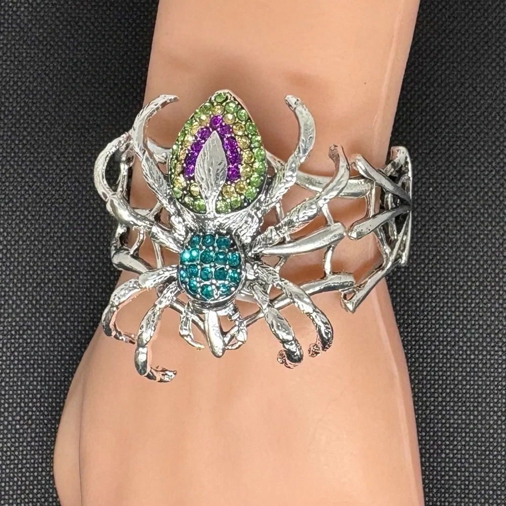 Statement Spicer Web Cuff Bracelet | Crystal Rhinestone | Halloween Gothcore - Picture 1 of 7